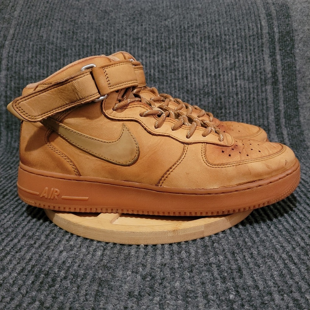 Nike Air Force 1 Mid Shoes Men's Size 9.5 Flax Wheat DJ9158-200 Nubuck Gum Sole